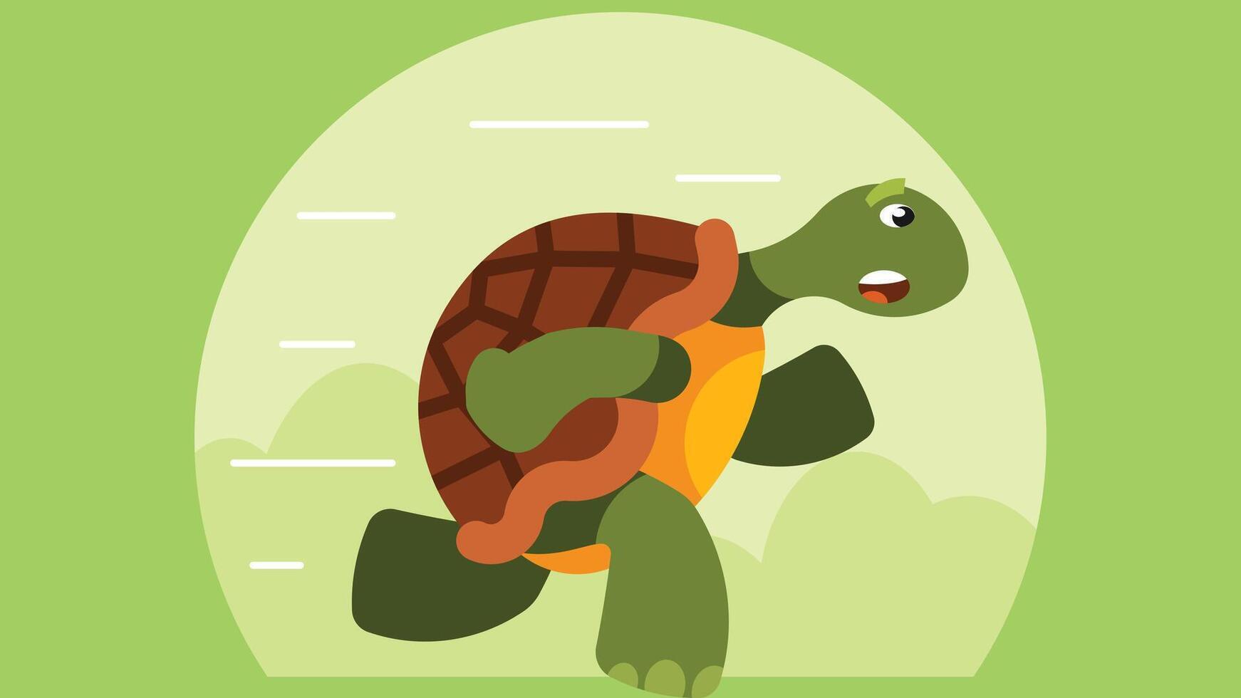 turtle cartoon character running in a garden illustration vector