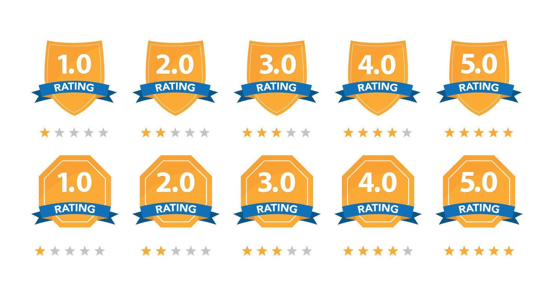 Big set of rating stars badges with ribbon in a flat design vector