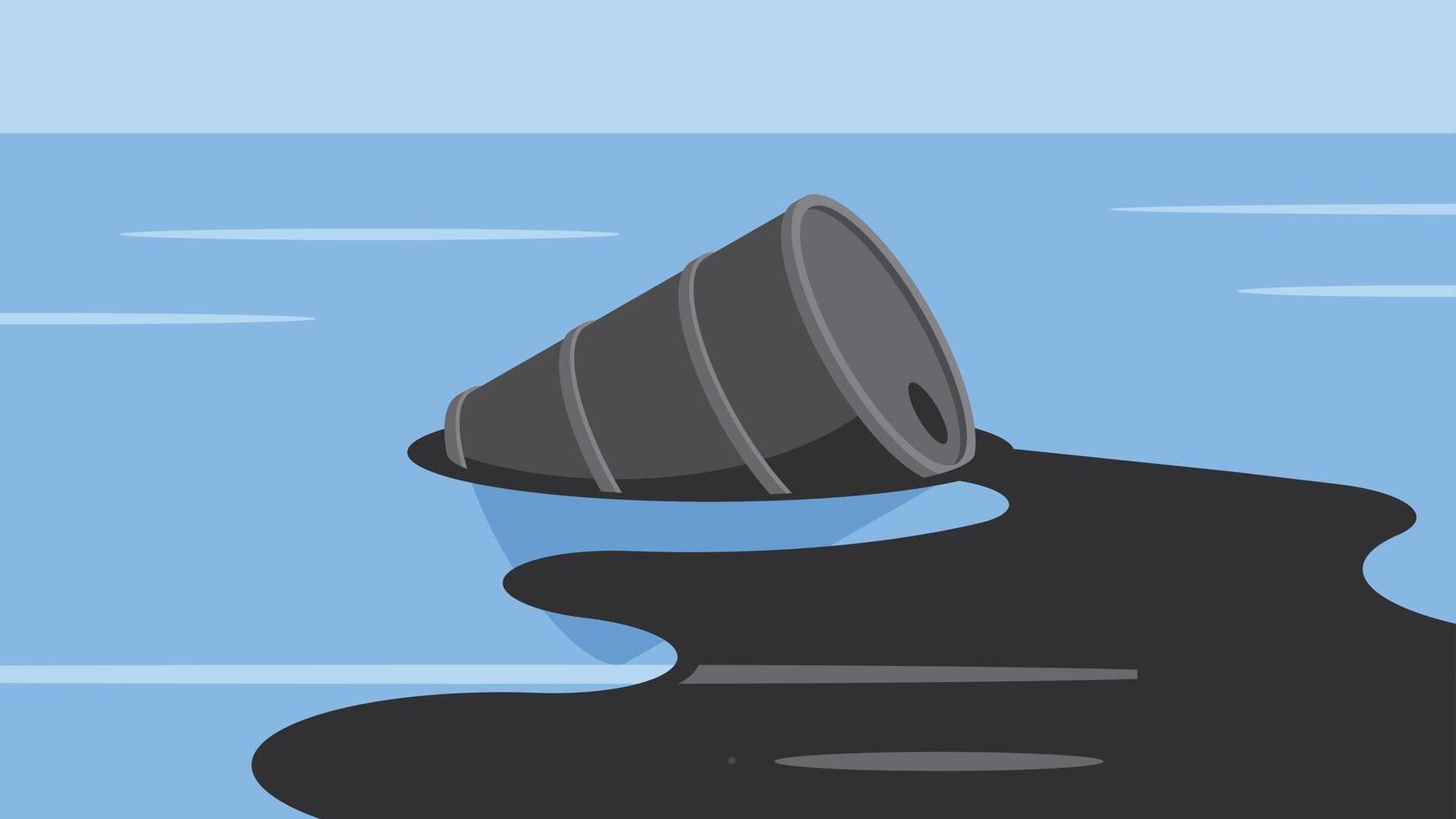 oil barrel in ocean with oil leak concept illustration vector