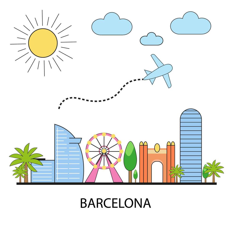 íconos de Barcelona. tarjeta postal Barcelona. soleado ciudad de Barcelona. ilustración vector