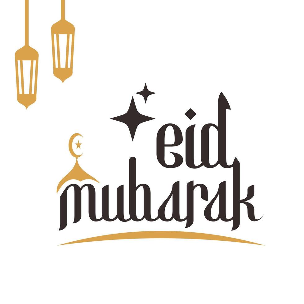 Ramadan kareem eid-al fitr poster template with ornament lettern and mosque background design vector