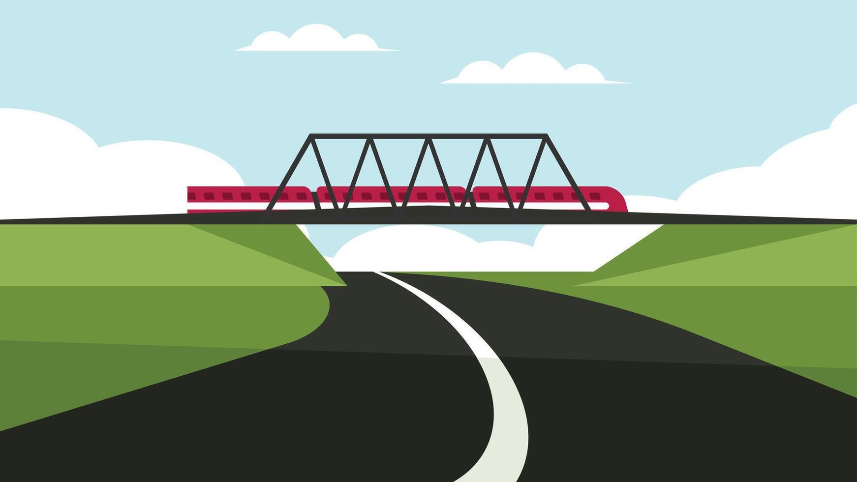 A Train Bridge above a high way road illustration vector