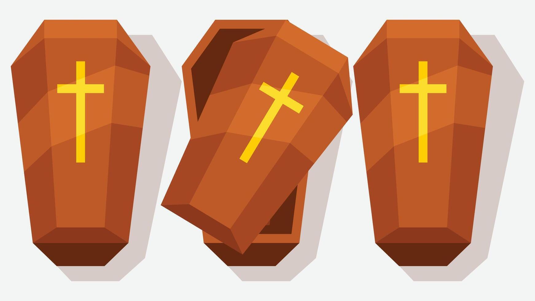 coffins with a cross ready for funeral concept vector