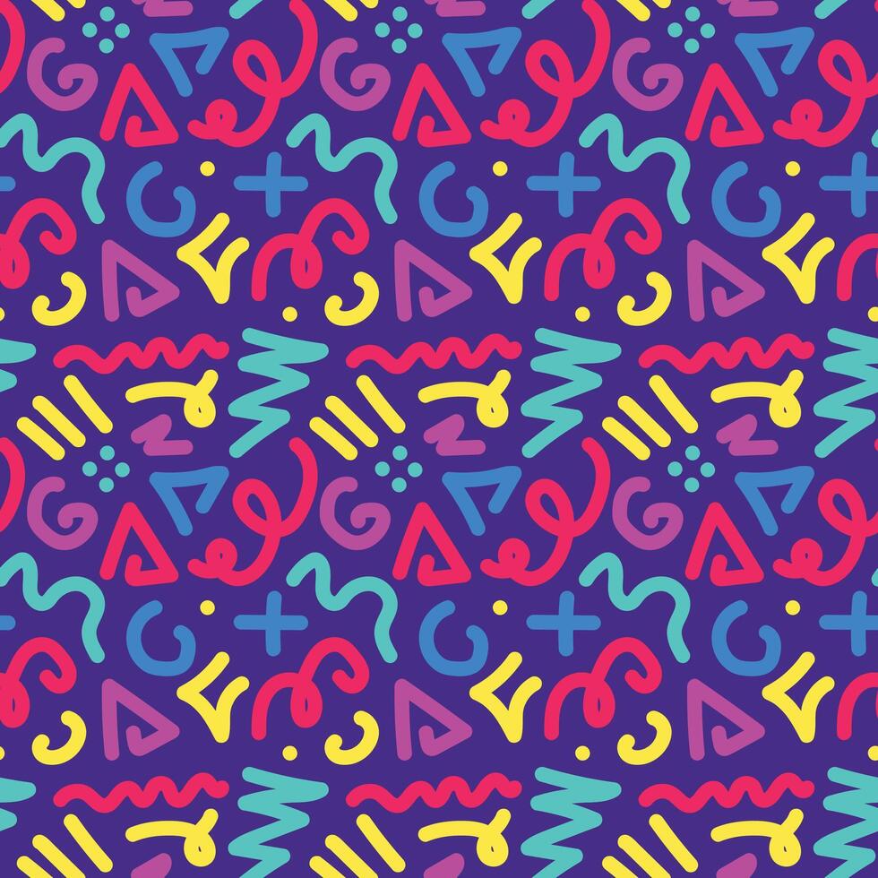 90s. Seamless pattern with squiggle random vector