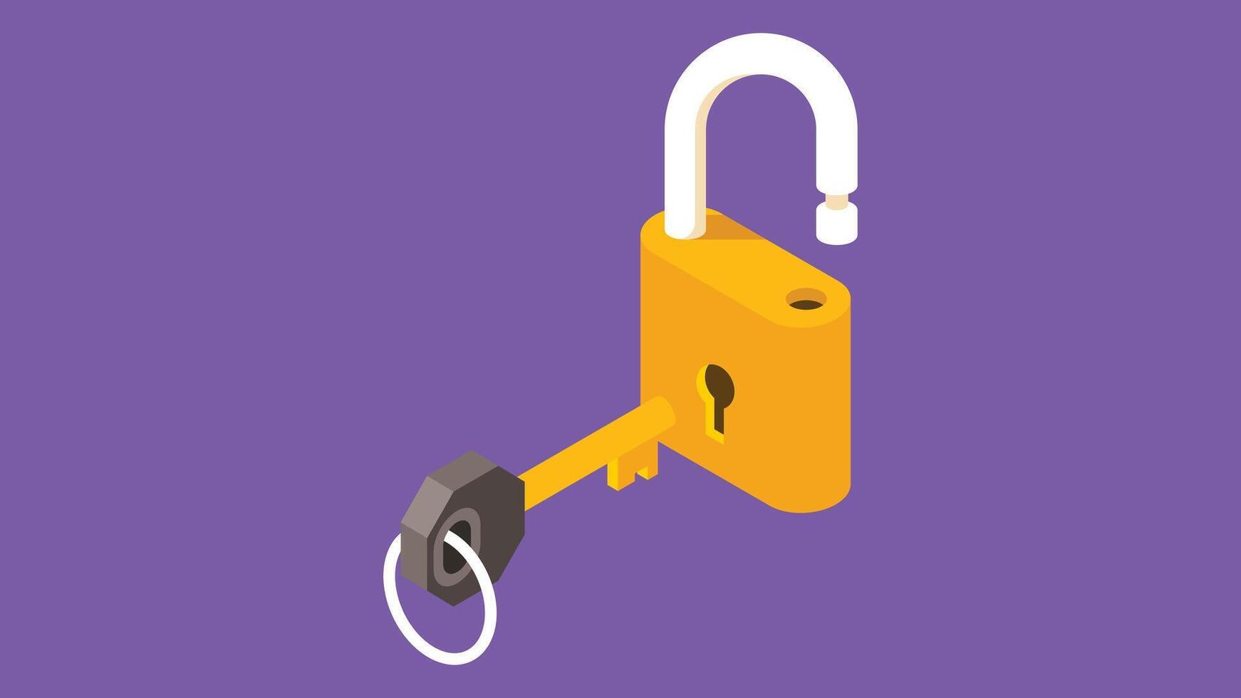 A key opens a lock isolated safety abstract illustration vector