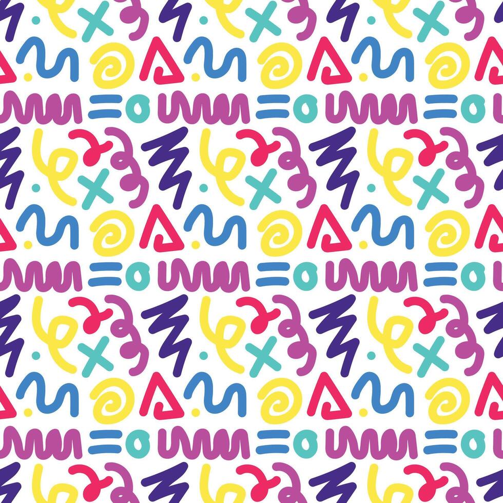 90s. Seamless pattern with neon squiggle kid on a white background vector
