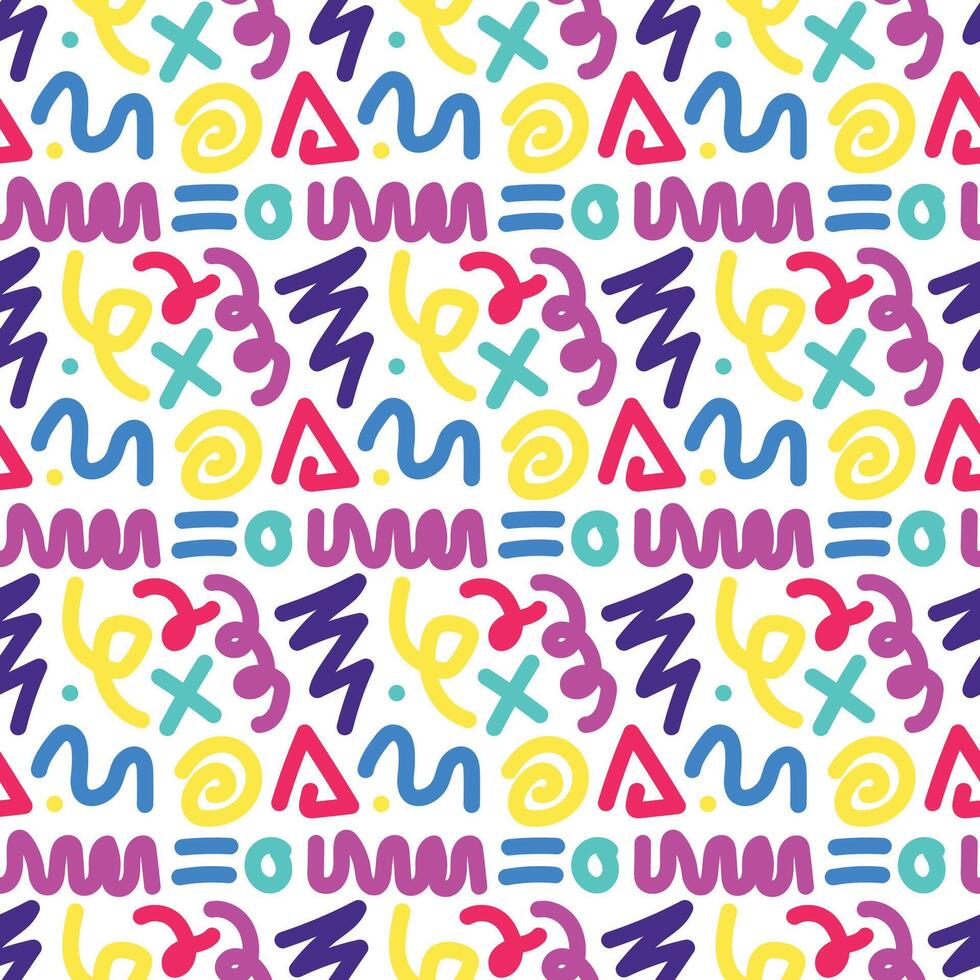 90s. Seamless pattern with neon squiggle kid on a white background vector