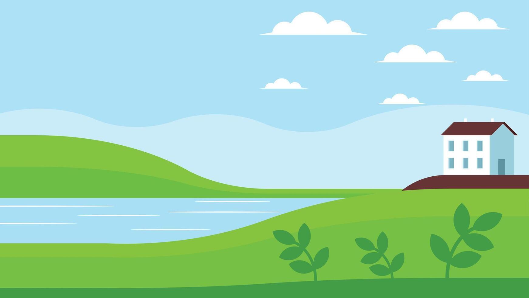 nature scene with a lake and mountains and trees background vector