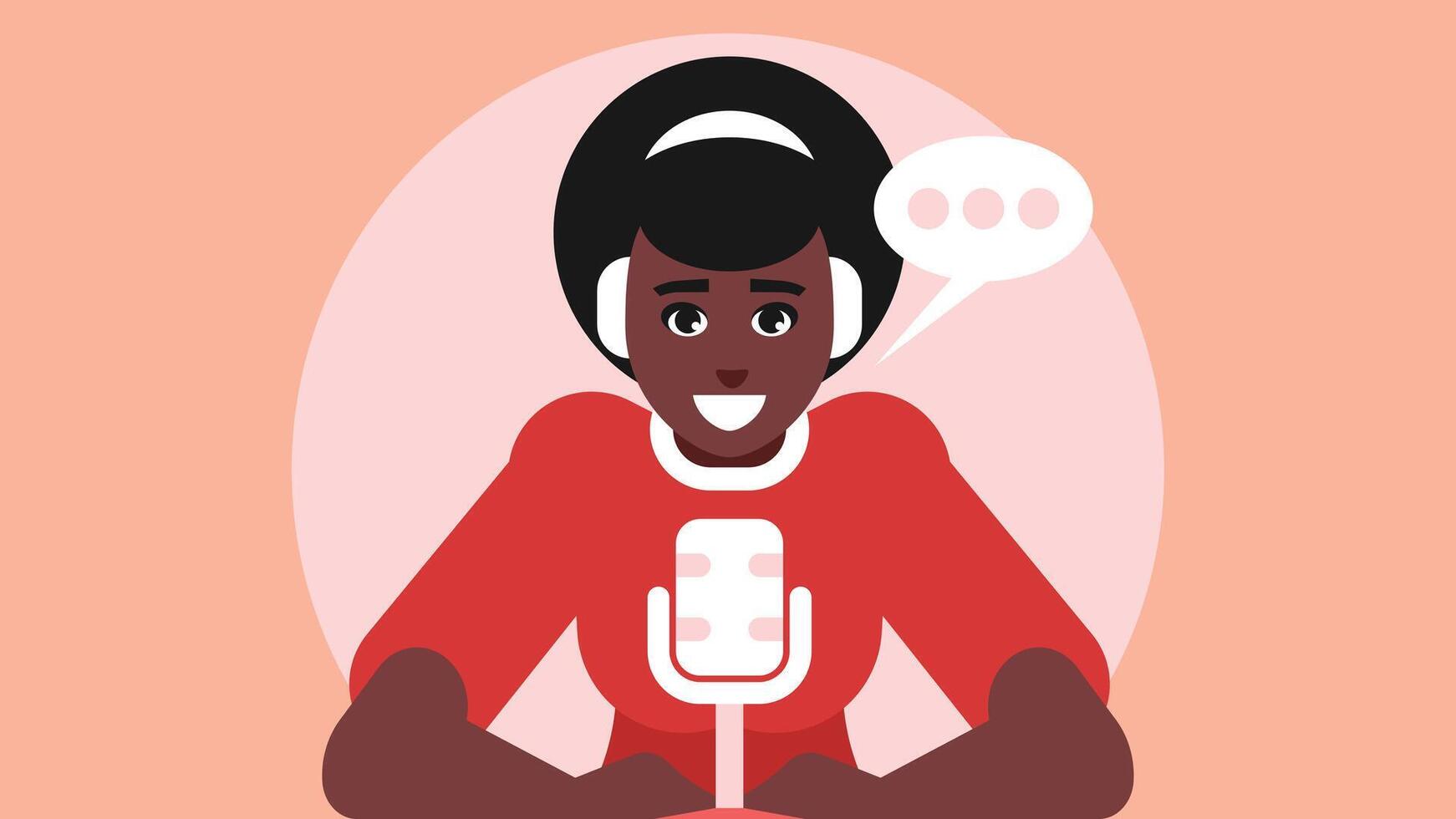 Podcast presenter with a microphone in a isolated studio illustration vector