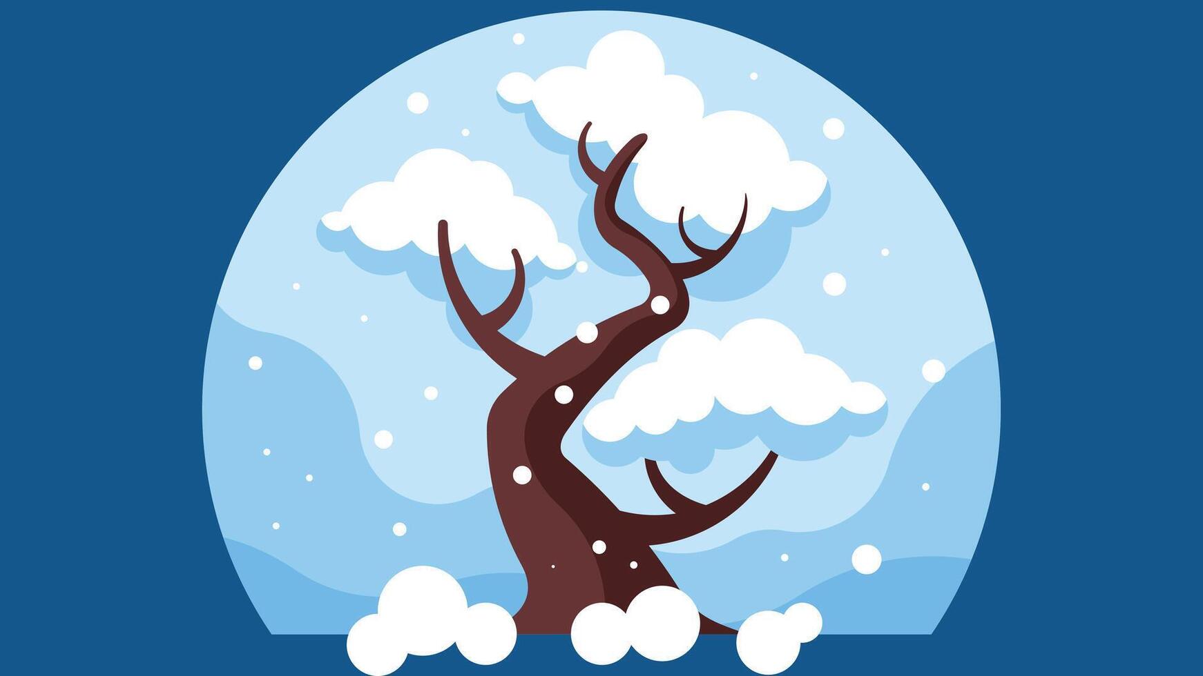 tree trunk in a snow environment without leaves with snow around it vector