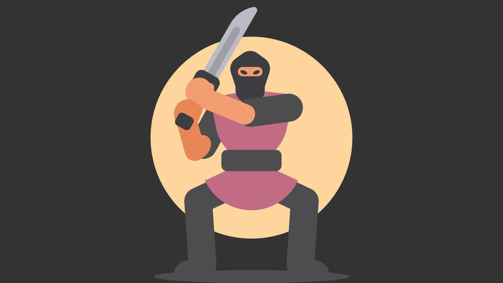 ninja with sword in a fighting position illustration vector