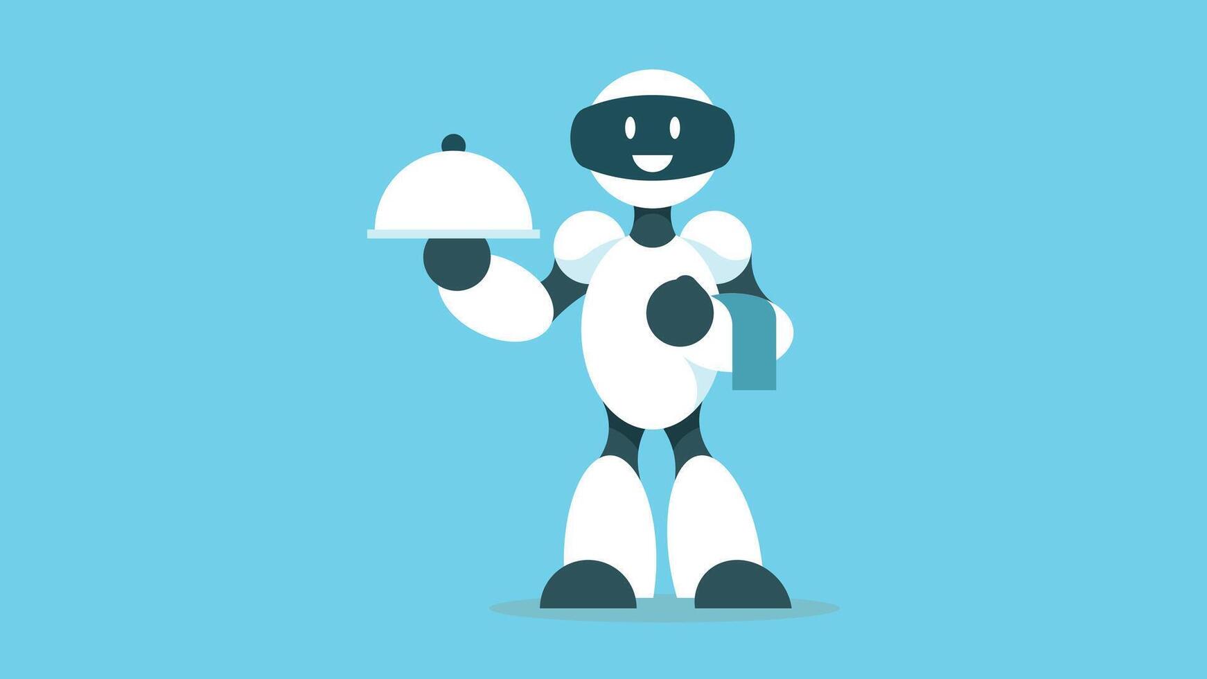 Robot waiter with a dish in a restaurant serving food illustration vector