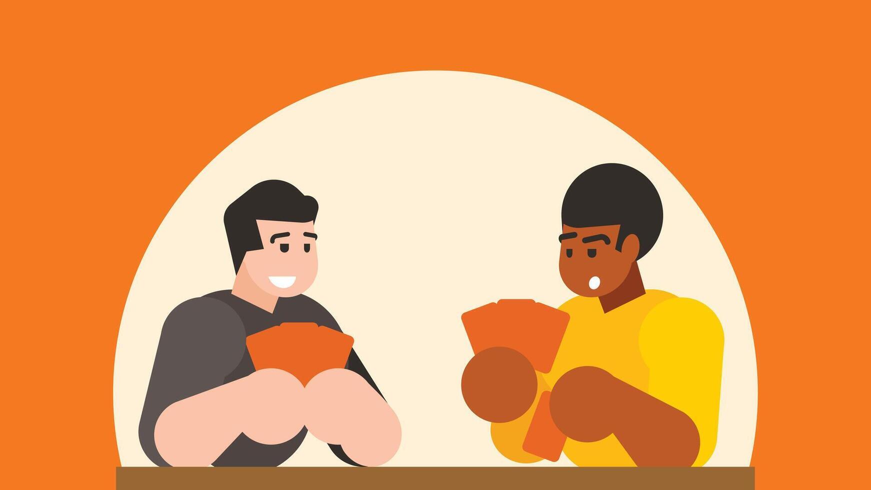 two persons play cards in a casino vector