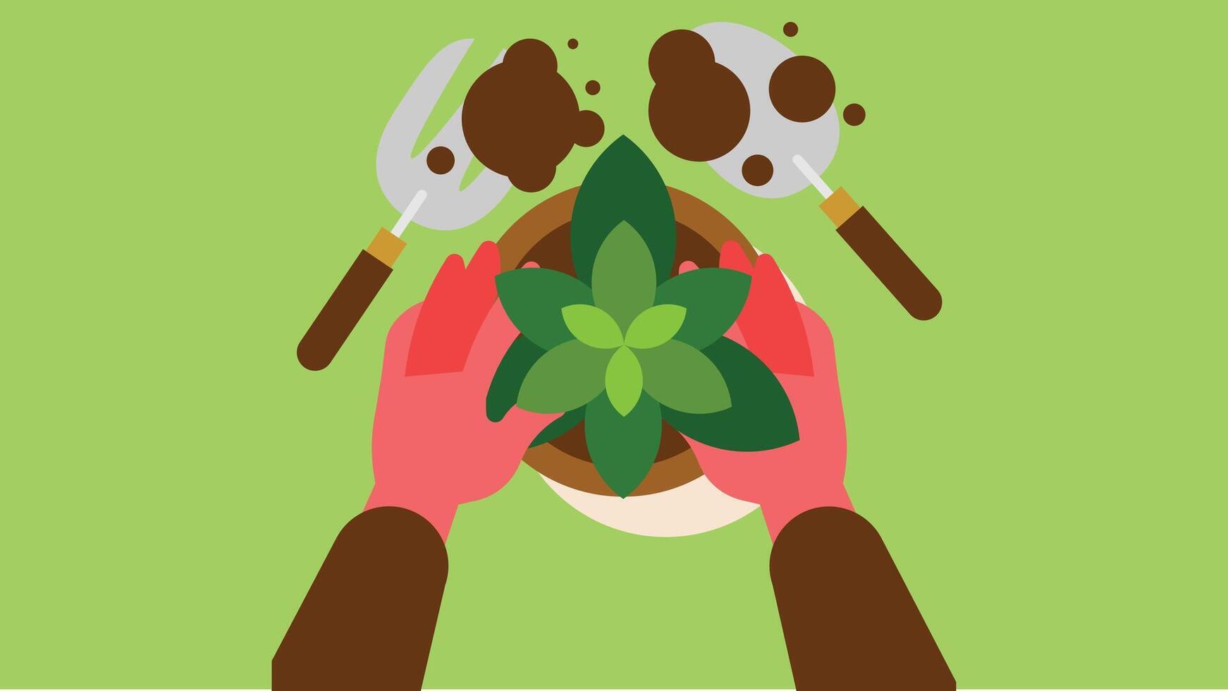 Hands holds a plant in a pot isolated vector