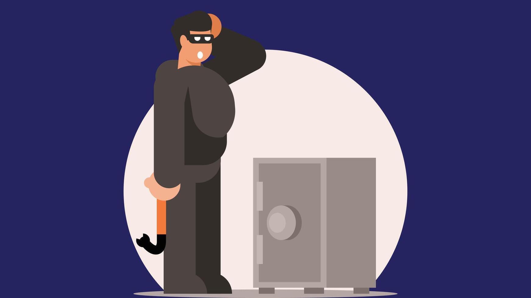 Thief steeling money and cracks a safe illustration vector