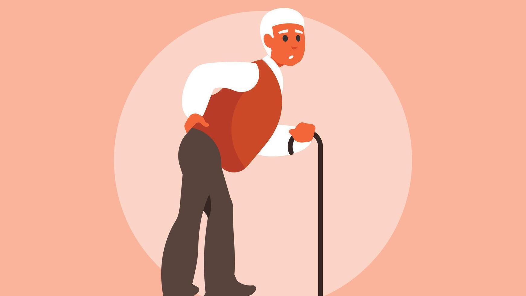 old senior man walks with a walking stick vector