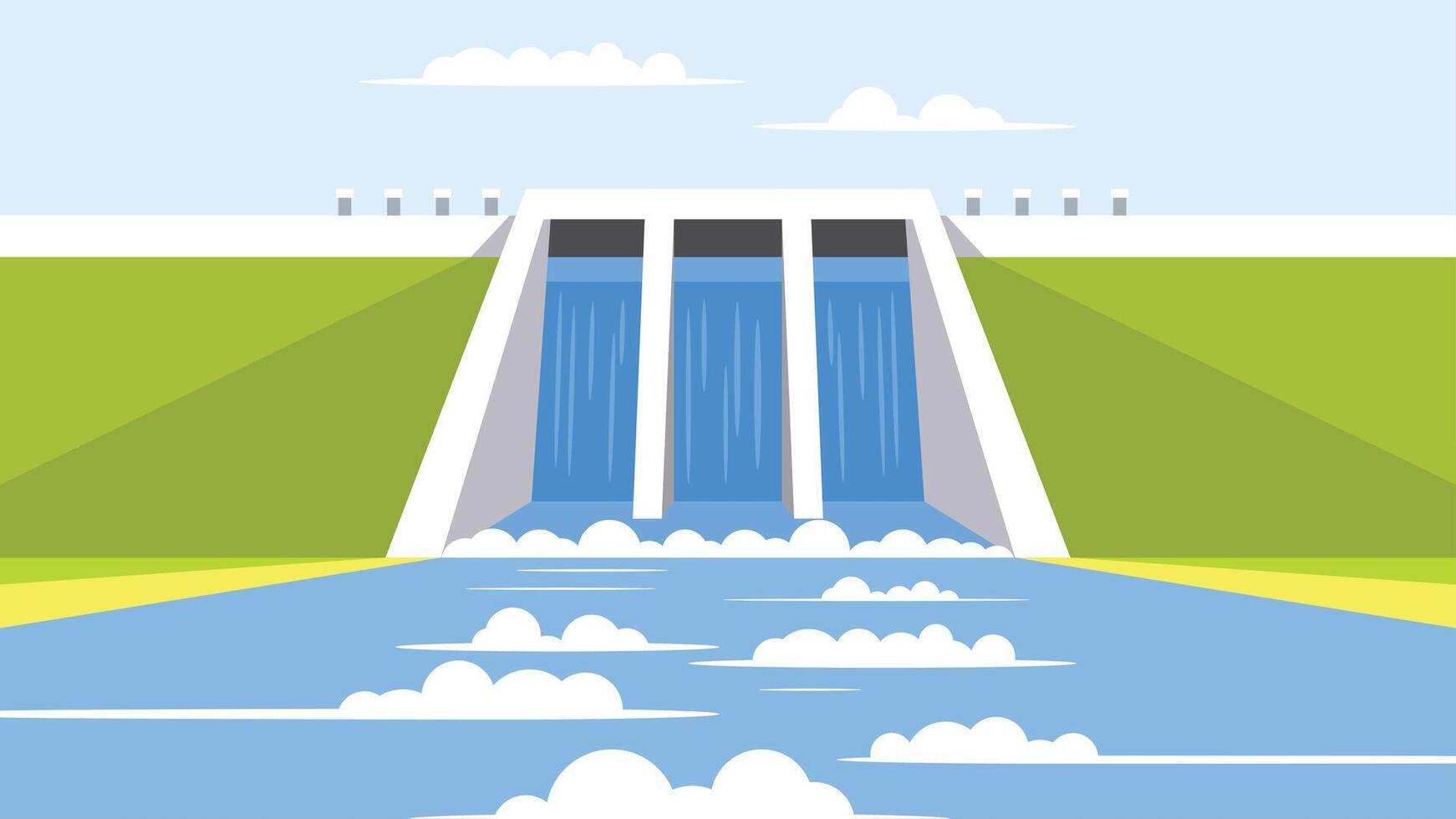 background electricity generation water Dam in a river illustration vector