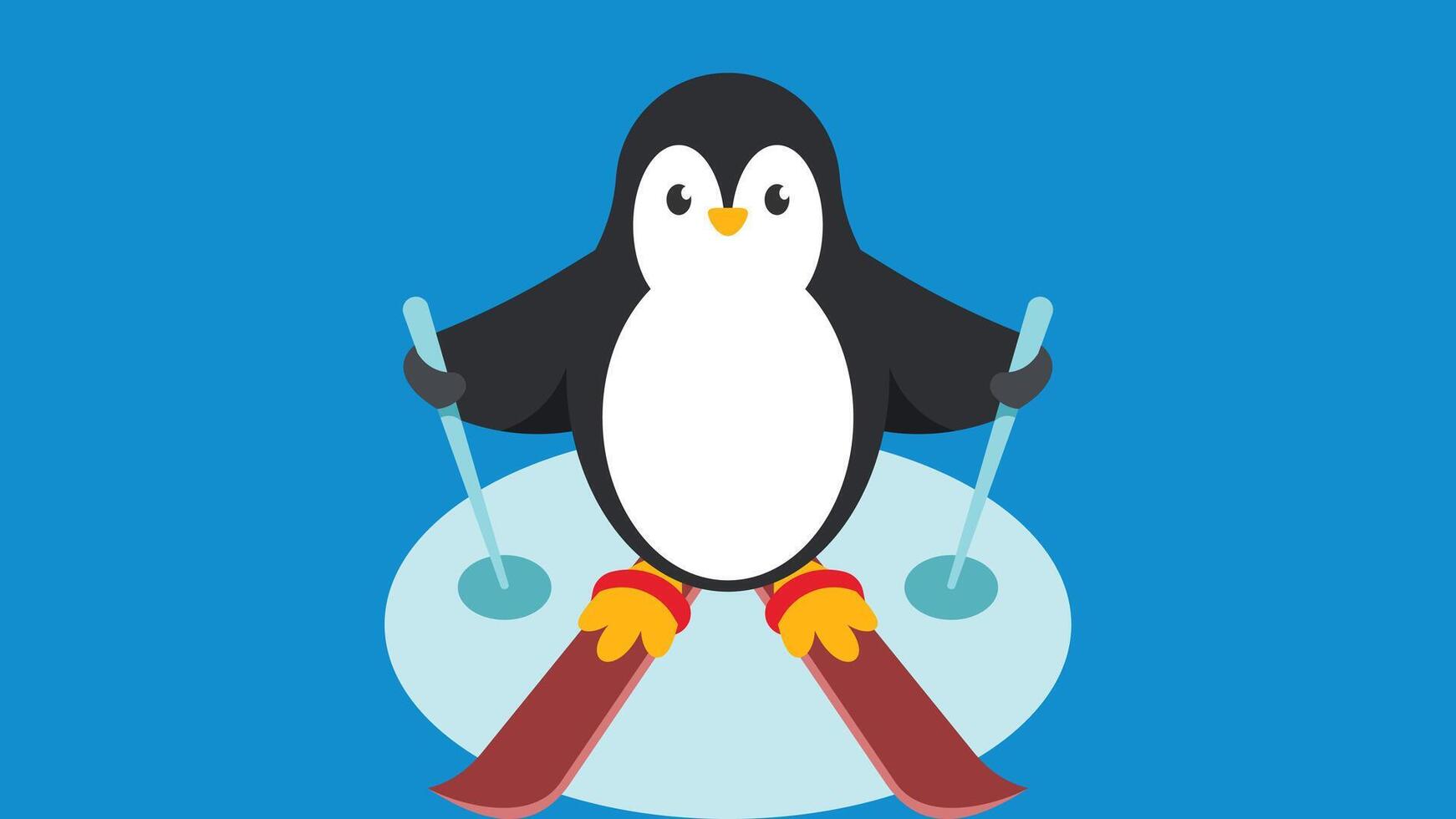 Cartoon character penguin skating on ice with ice skating kit vector