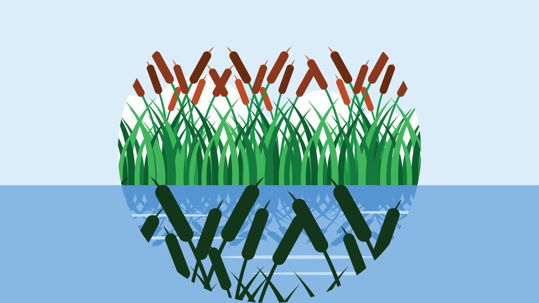 plants in the river side with green grass vector