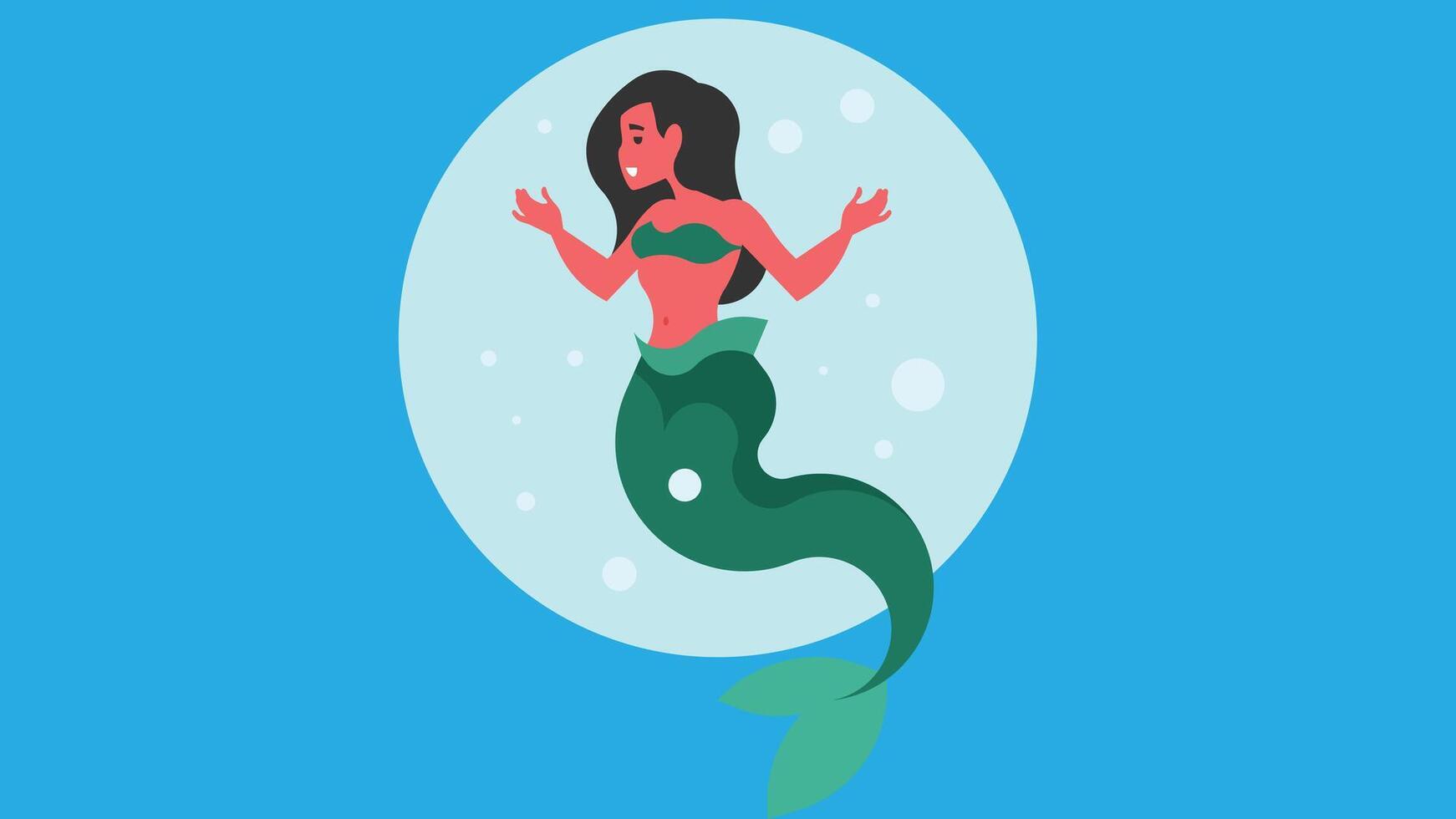 sirena dibujos animados personaje en el mar agua ilustración vector