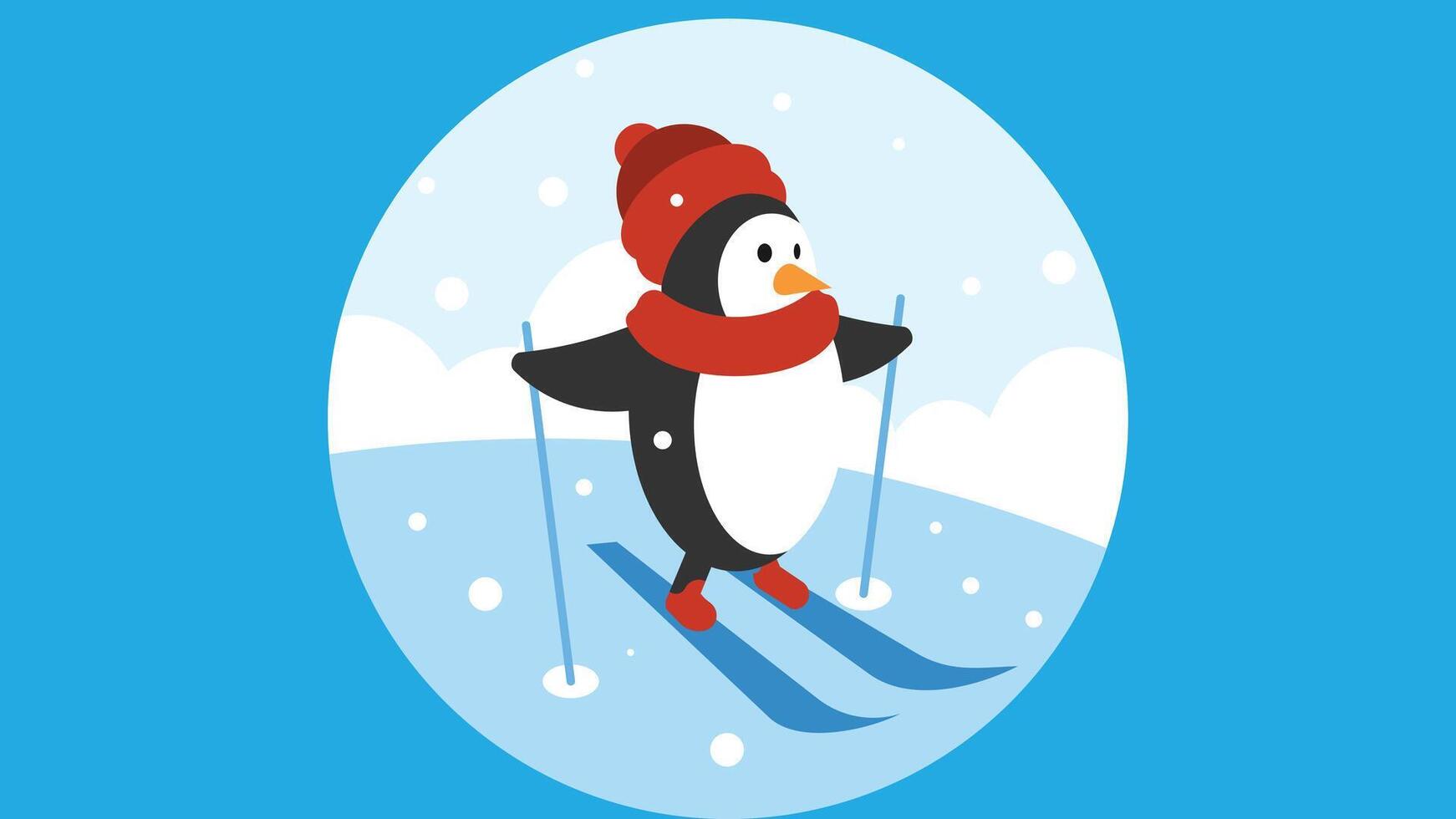 Cartoon character penguin skating on ice with ice skating kit vector