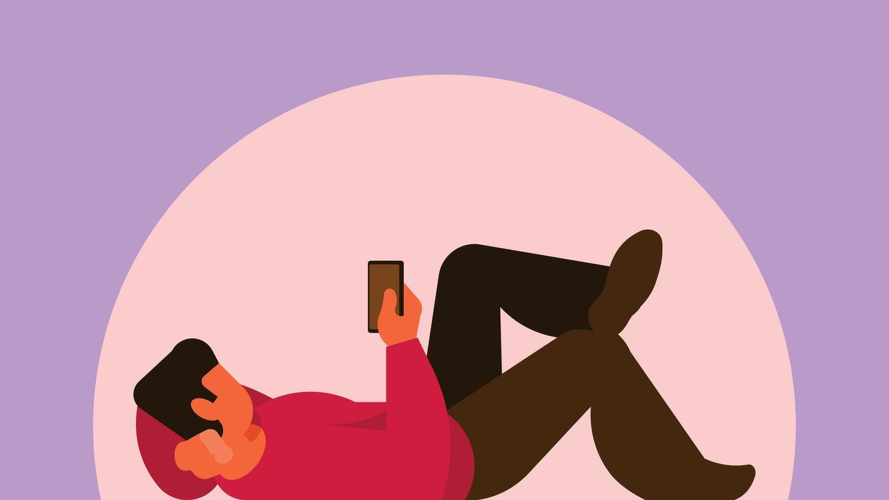 man scrolling on his phone laying down on floor vector