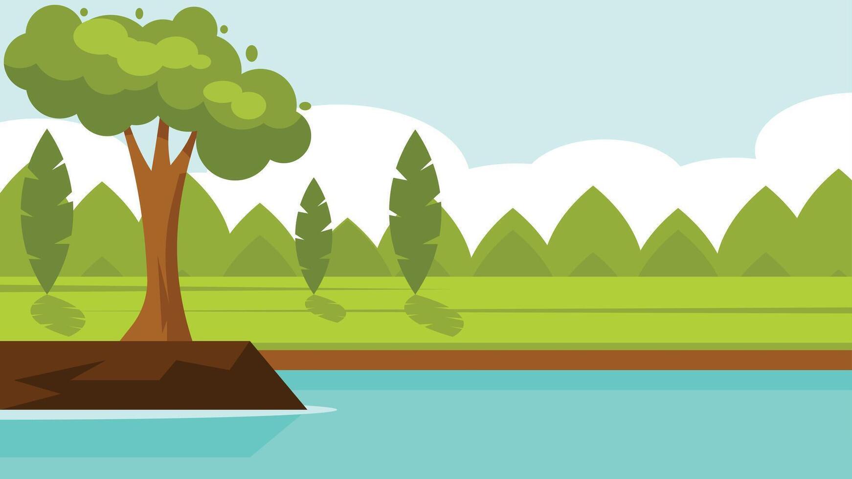 nature scene with a lake and tree line background vector