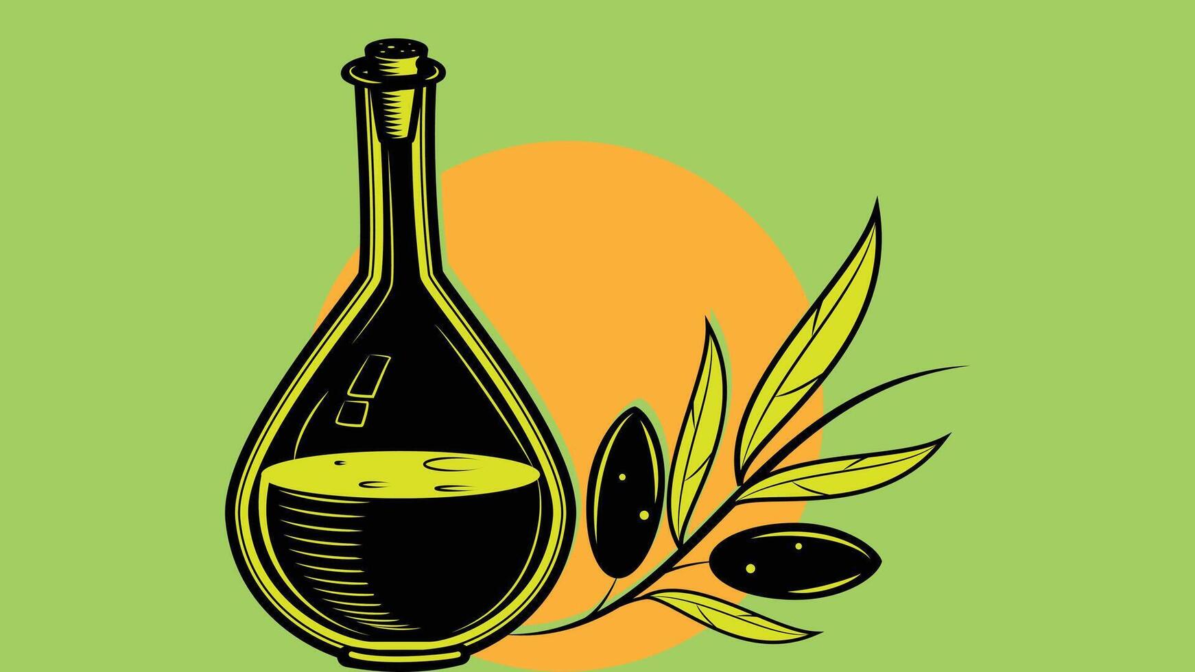 olive oil bottle with olives tree branches logo vector