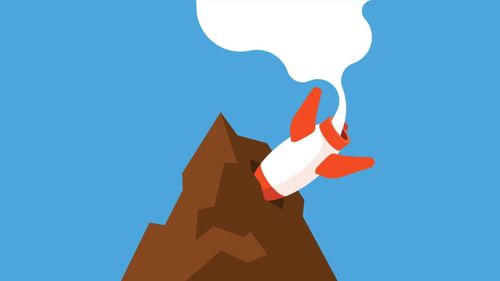 rocket hits a mountain top with smoke illustration vector