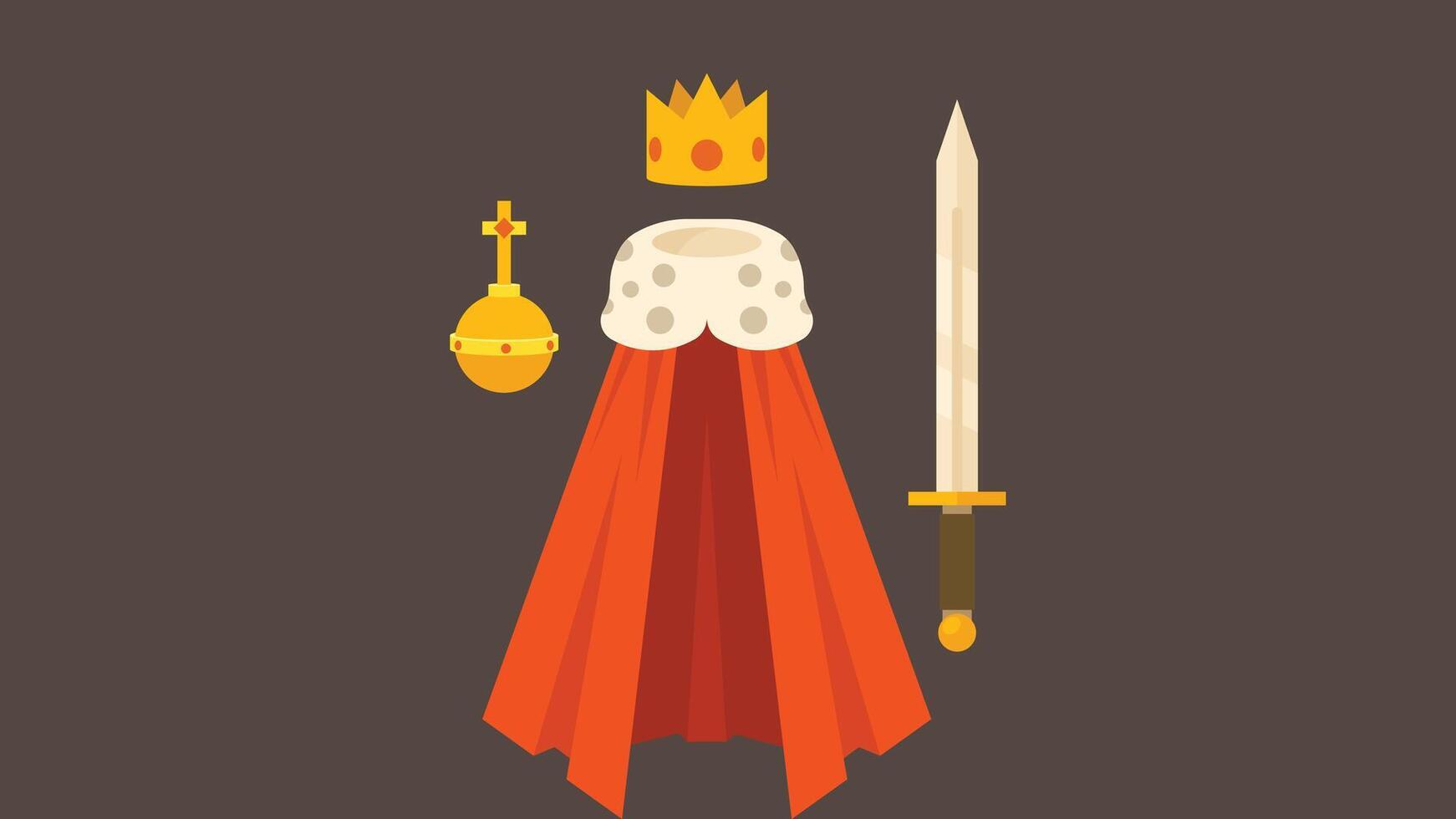 old royal crown and sword objects in a museum vector