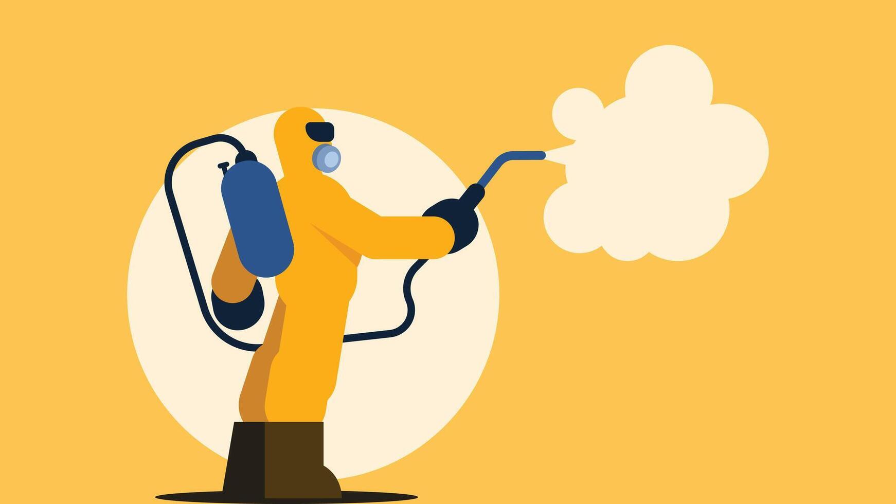 bio hazard technician spraying gas in the air illustration vector
