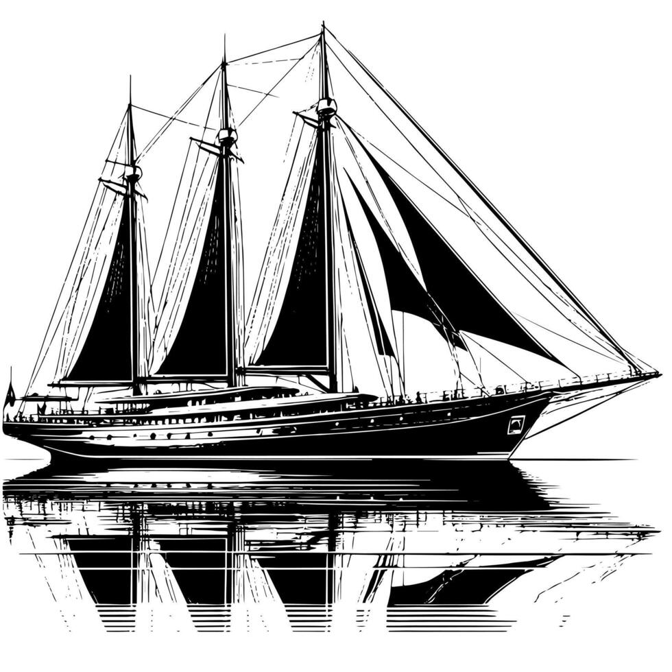 Black and White Illustration of a traditional old sailing ship vector