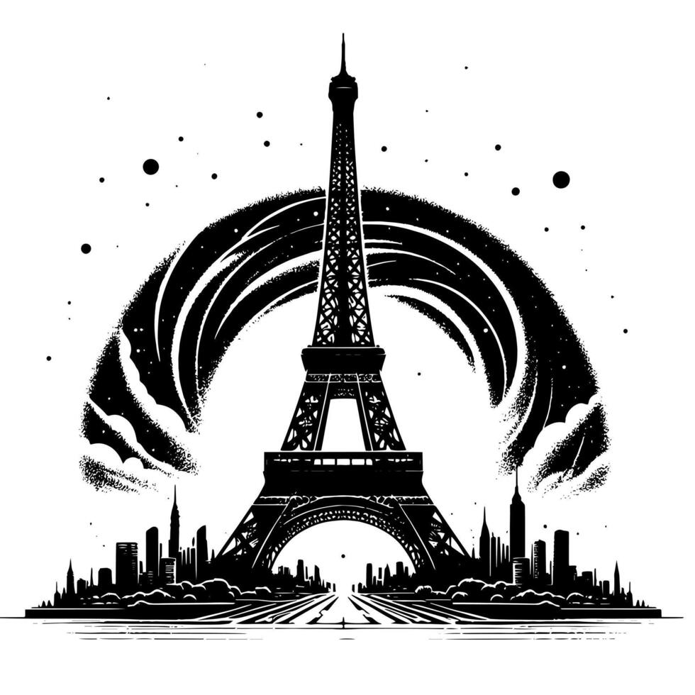 Black and White Illustration of the Eiffel Tower Sightseeing in Paris vector