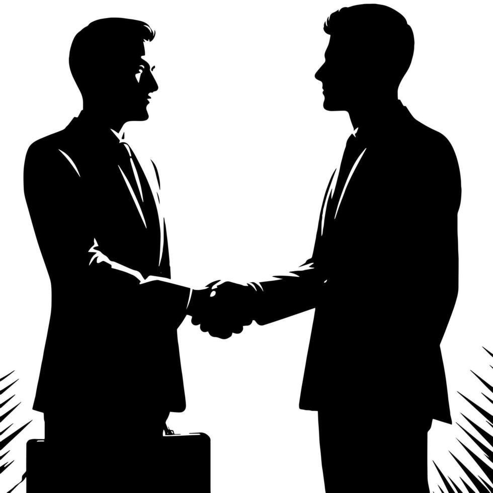 Black and white Illustration of a Handshake bewtween two Business Men in Suits vector