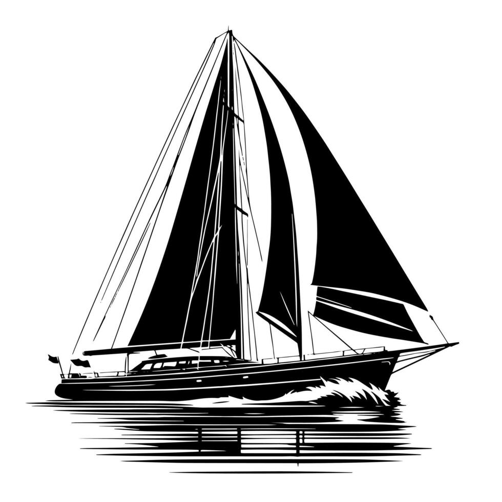 negro y blanco ilustración de un navegación barco vector
