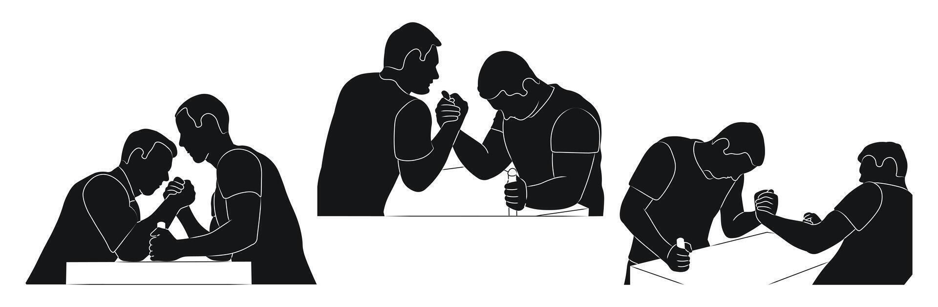 Sketch of men compete in arm wrestling vector