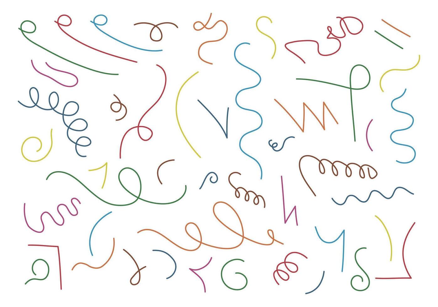 Creative squiggles, curves, waves, zigzags. Trendy freehand decorations vector