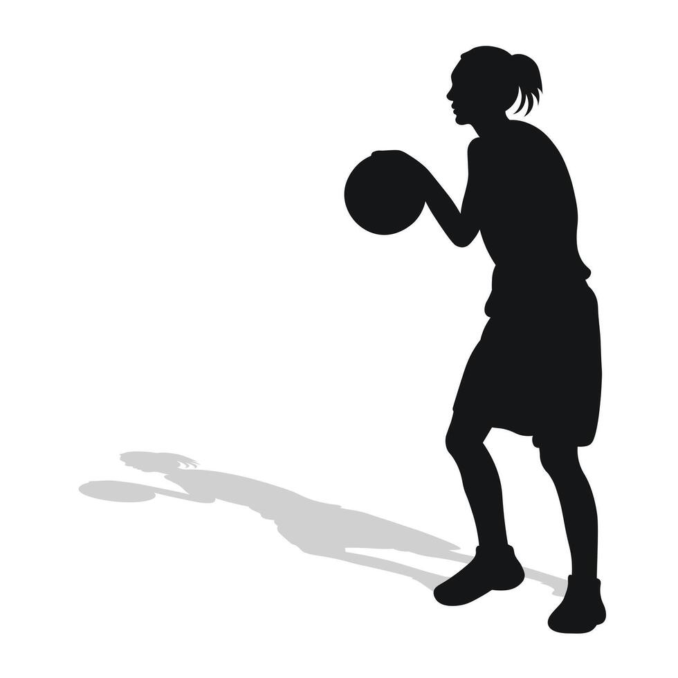 Single image of black female silhouette of basketball player in a ball game. Basketball vector