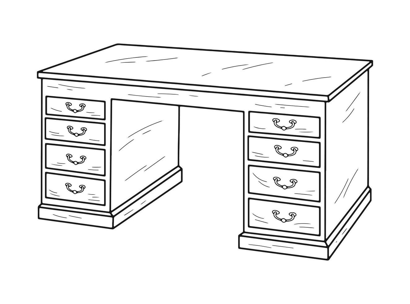 Single sketch of a desk with side tables vector