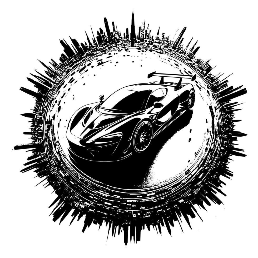 black and white illustration of a Hypercar Sports Car vector