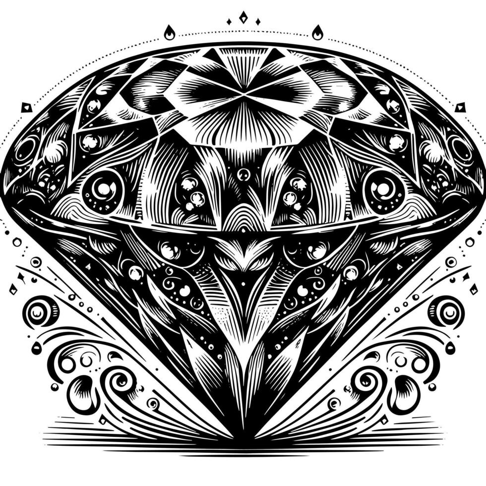 Black and white silhouette of a perfectly cut sparkling solitaire diamond gemstone vector