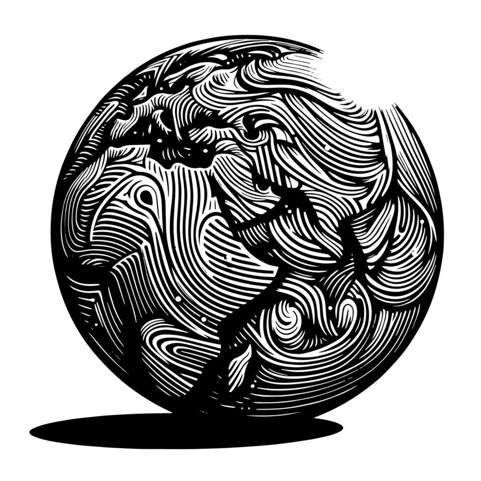 Black and White Illustration of the planet Earth vector