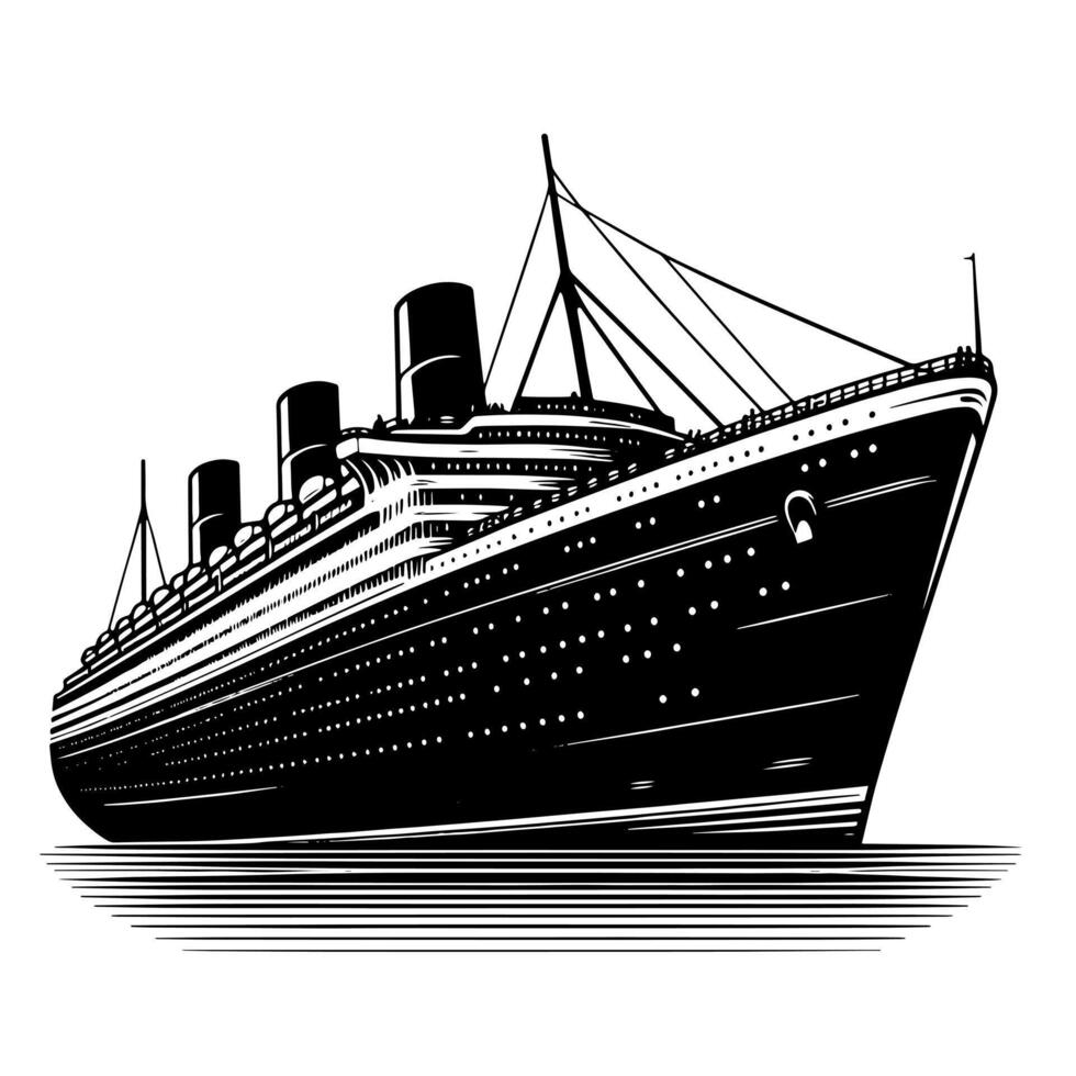 Black and White Illustration of a ocean liner at the sea vector