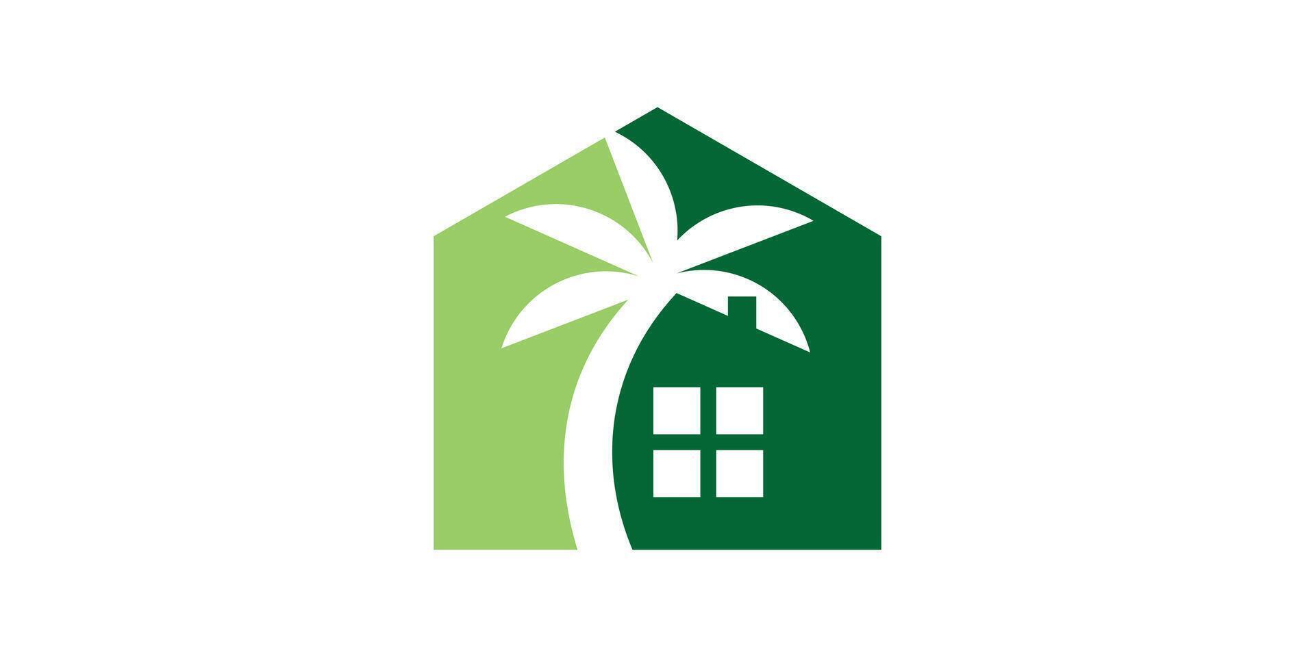 creative logo design of house and palm tree, holiday, vacation, beach, logo design template, symbol, icon, , creative idea. vector