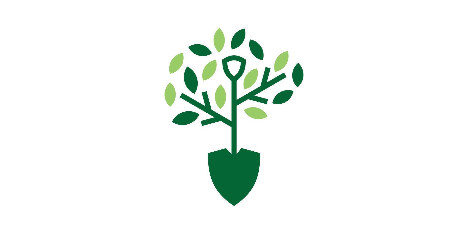 tree and shovel logo design, garden, logo design template, symbol, icon, , creative idea. vector