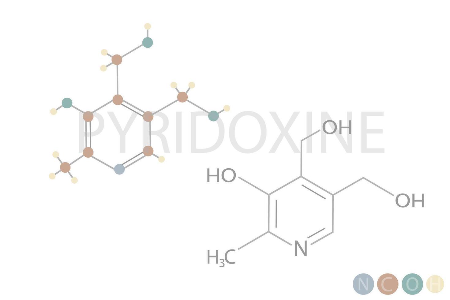 pyridoxine molecular skeletal chemical formula vector