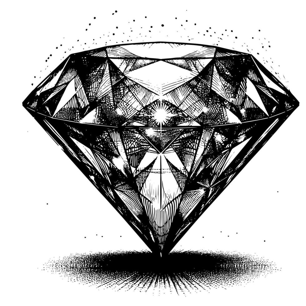 negro y blanco silueta de un perfectamente cortar espumoso solitario diamante piedra preciosa vector