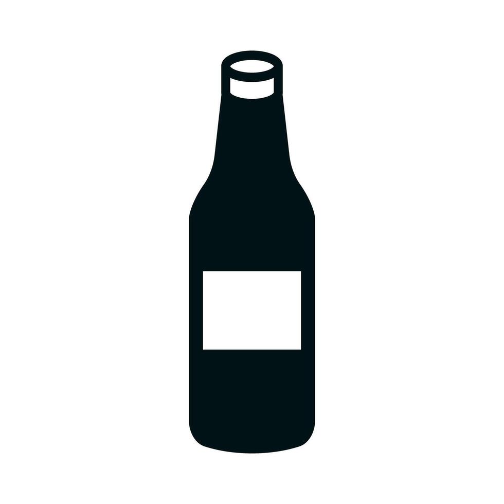 Wine bottle silhouette icon with label. vector