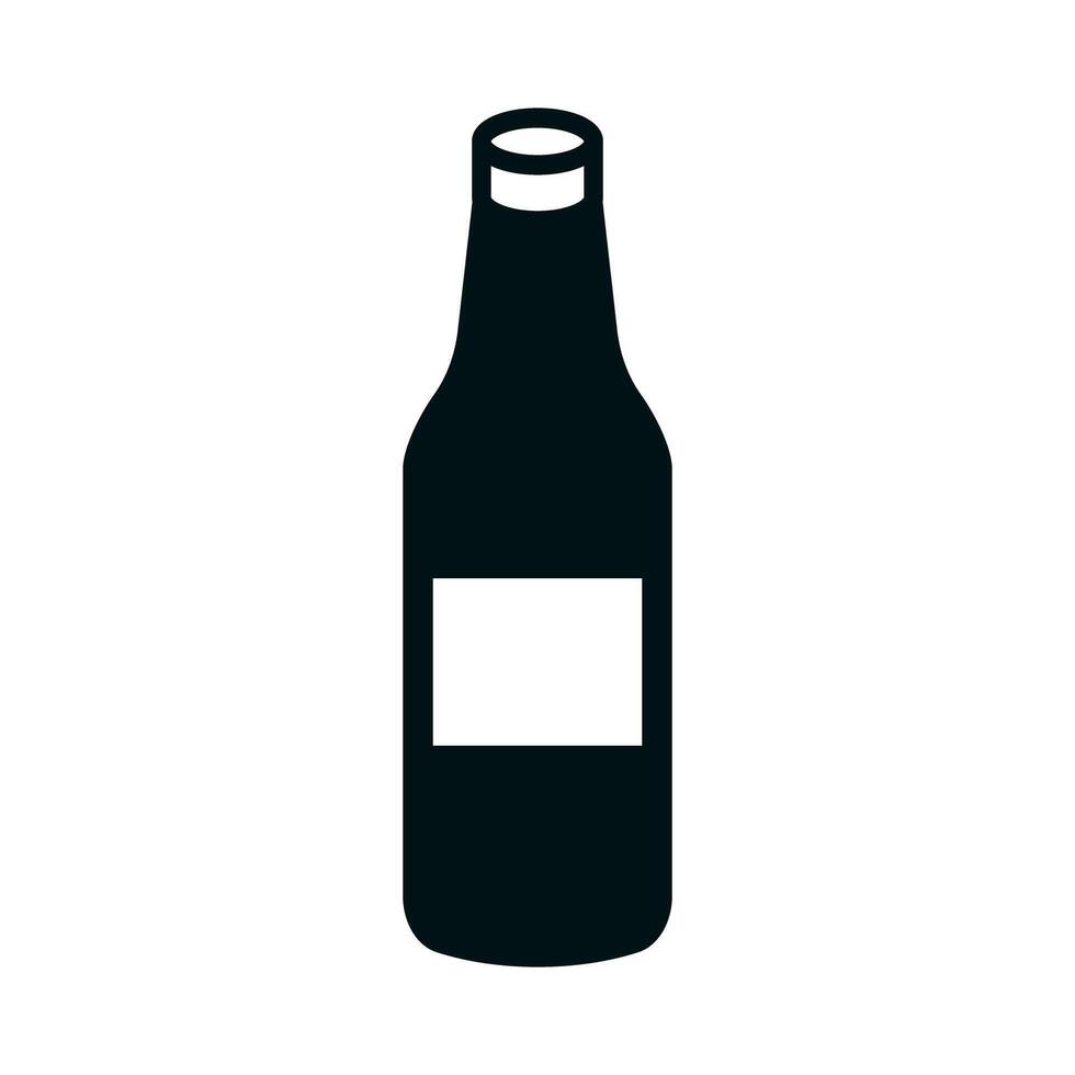 Wine bottle silhouette icon with label. vector