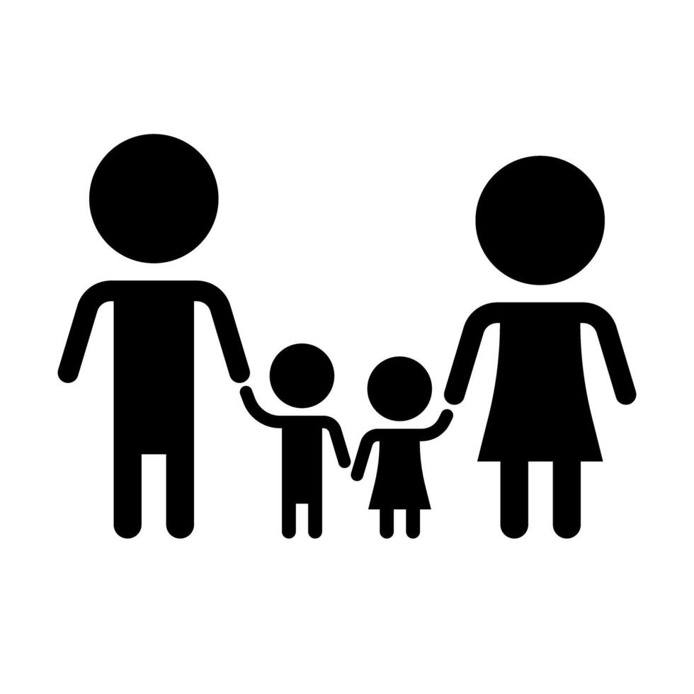 Family and children silhouette icon. Father, mother and two children. vector